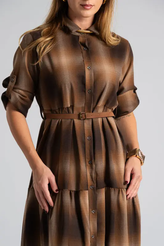 Φόρεμα Σεμιζιέ Καρώ Ζώνη