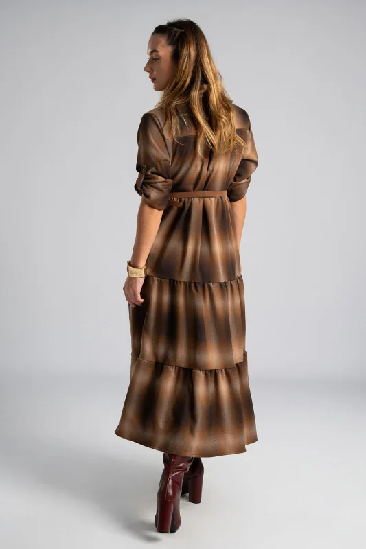 Φόρεμα Σεμιζιέ Καρώ Ζώνη