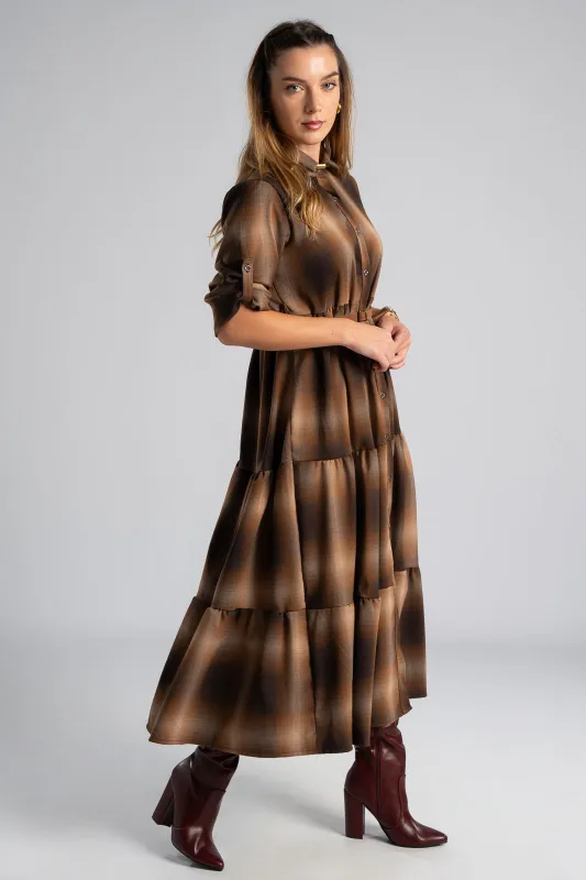 Φόρεμα Σεμιζιέ Καρώ Ζώνη