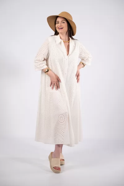 Φόρεμα Σεμιζιέ Κιπούρ Λευκό