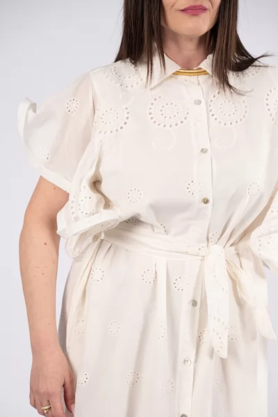 Φόρεμα Σεμιζιέ Κιπούρ Βολάν Λευκό