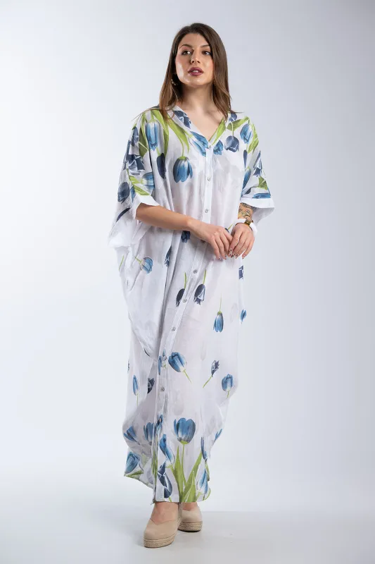 Tulips Linen Semi-Sheer Dress 
