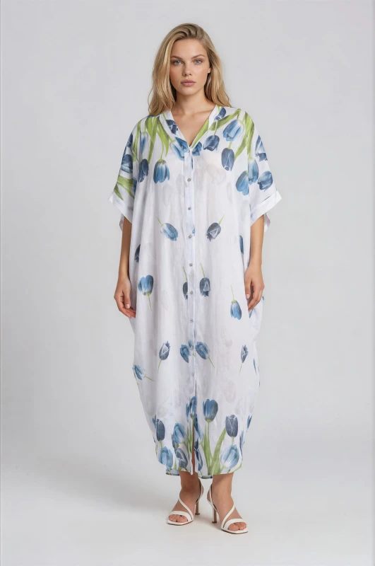 Tulips Linen Semi-Sheer Dress 