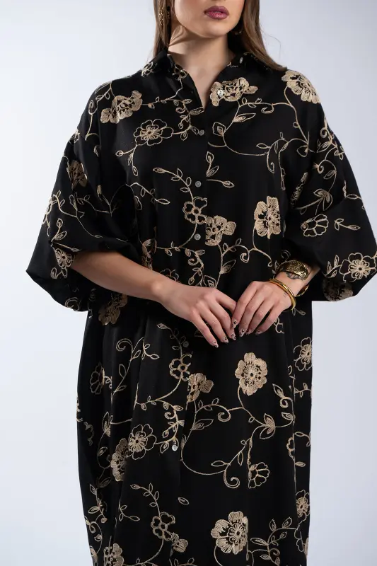 Φόρεμα Σεμιζιέ Maxi Floral Κέντημα