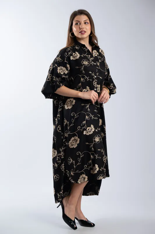 Φόρεμα Σεμιζιέ Maxi Floral Κέντημα