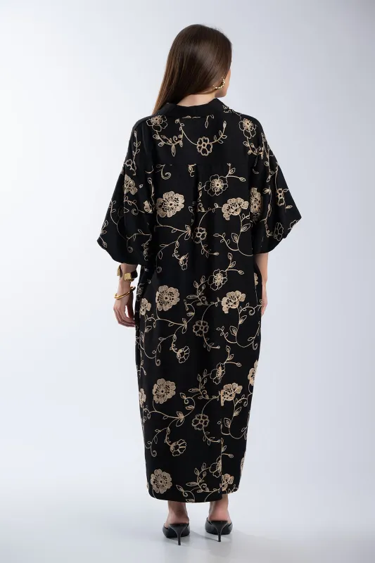 Φόρεμα Σεμιζιέ Maxi Floral Κέντημα