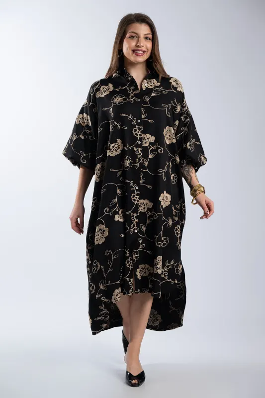 Φόρεμα Σεμιζιέ Maxi Floral Κέντημα