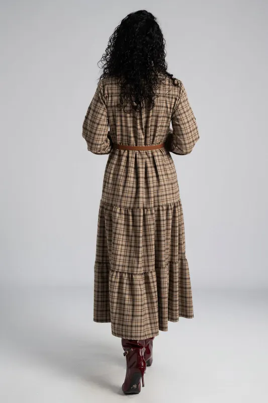 Φόρεμα Σεμιζιέ Μικρό Καρώ Ζώνη