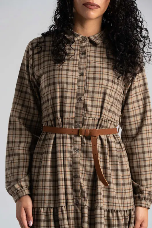 Φόρεμα Σεμιζιέ Μικρό Καρώ Ζώνη