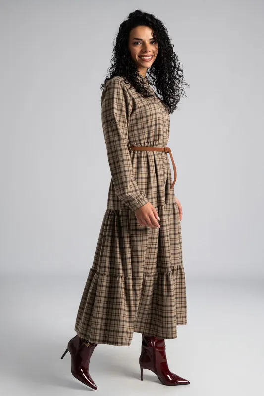 Φόρεμα Σεμιζιέ Μικρό Καρώ Ζώνη