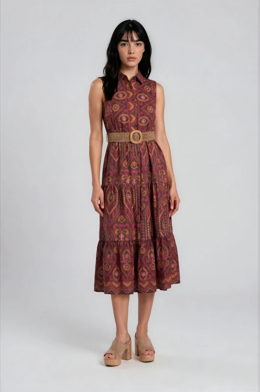 Φόρεμα Σεμιζιέ Patterned Με Ζώνη
