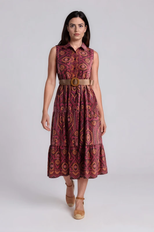 Φόρεμα Σεμιζιέ Patterned Με Ζώνη