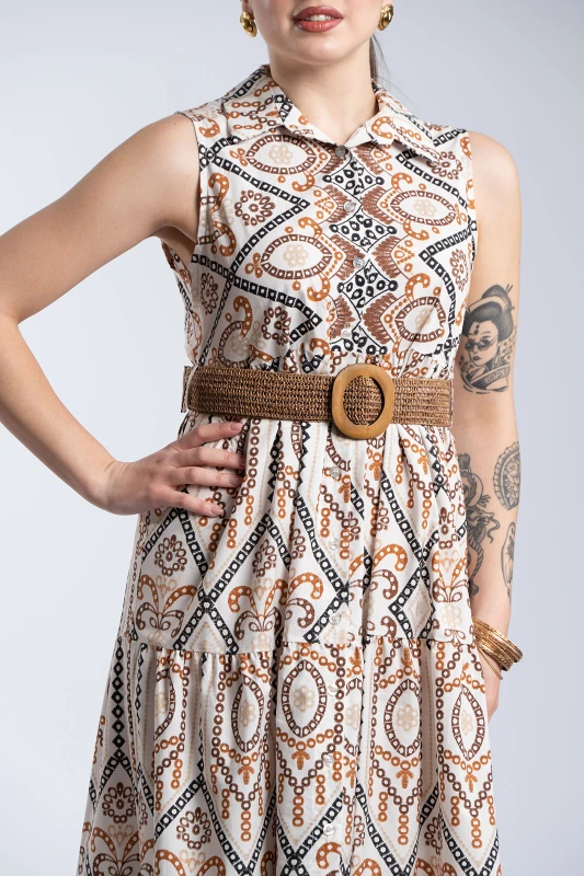 Φόρεμα Σεμιζιέ Patterned Με Ζώνη