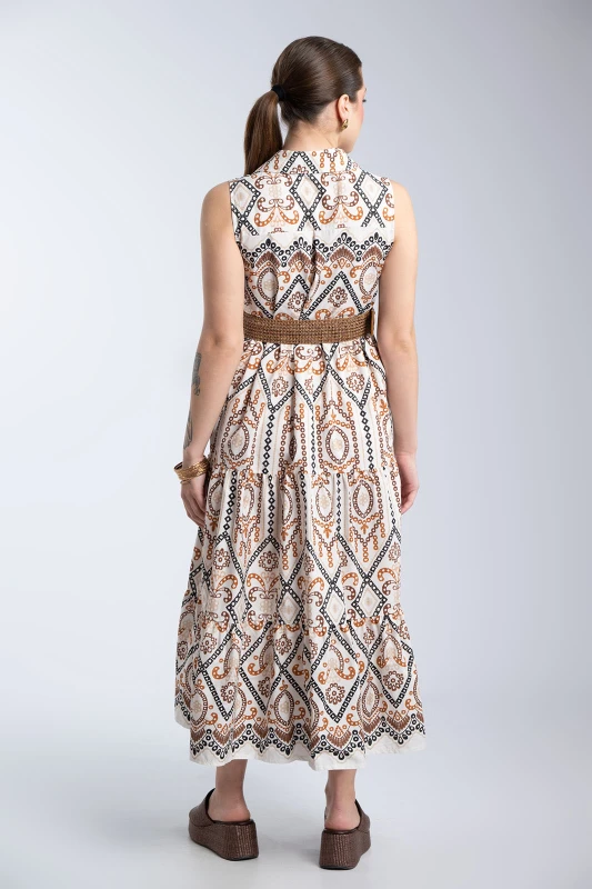 Φόρεμα Σεμιζιέ Patterned Με Ζώνη