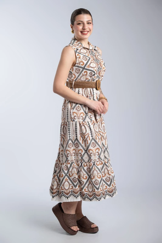 Φόρεμα Σεμιζιέ Patterned Με Ζώνη