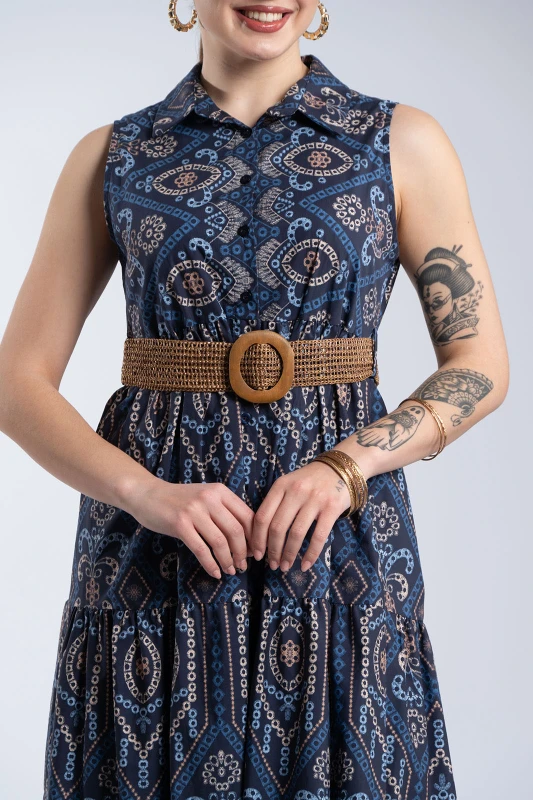 Φόρεμα Σεμιζιέ Patterned Με Ζώνη