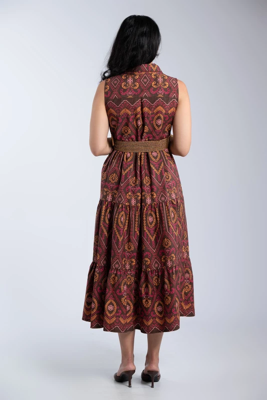 Φόρεμα Σεμιζιέ Patterned Με Ζώνη
