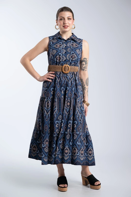 Φόρεμα Σεμιζιέ Patterned Με Ζώνη