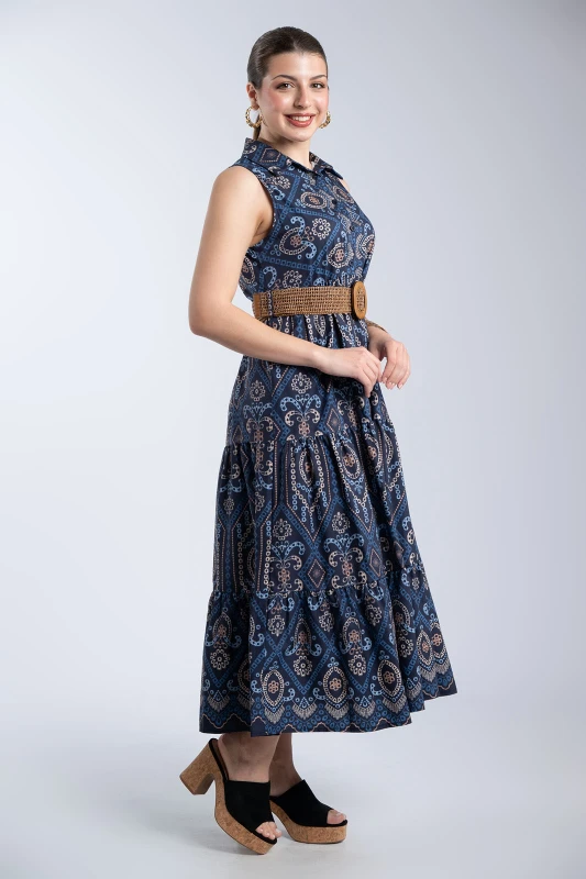 Φόρεμα Σεμιζιέ Patterned Με Ζώνη