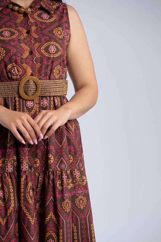 Φόρεμα Σεμιζιέ Patterned Με Ζώνη