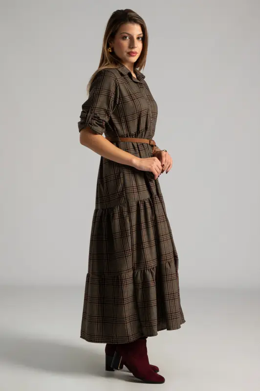 Φόρεμα Σεμιζιέ Plaid Ζώνη