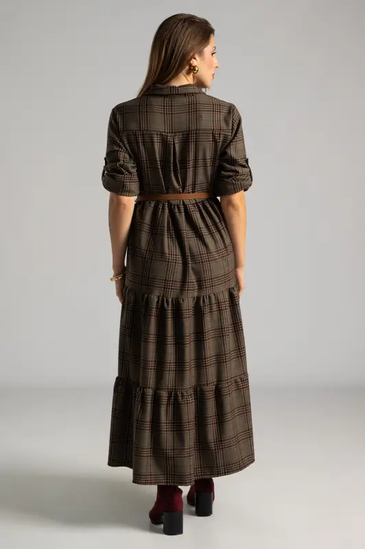 Φόρεμα Σεμιζιέ Plaid Ζώνη