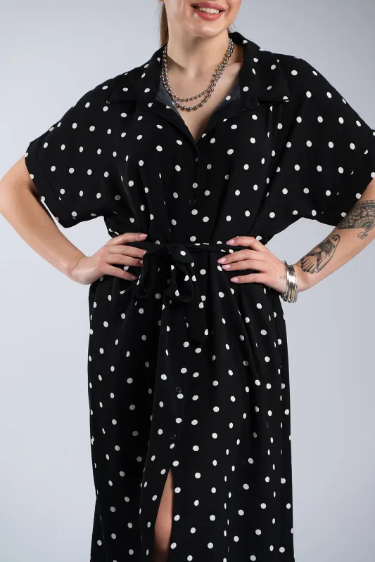 Semi-sheer Dress Polka Dots Belt 