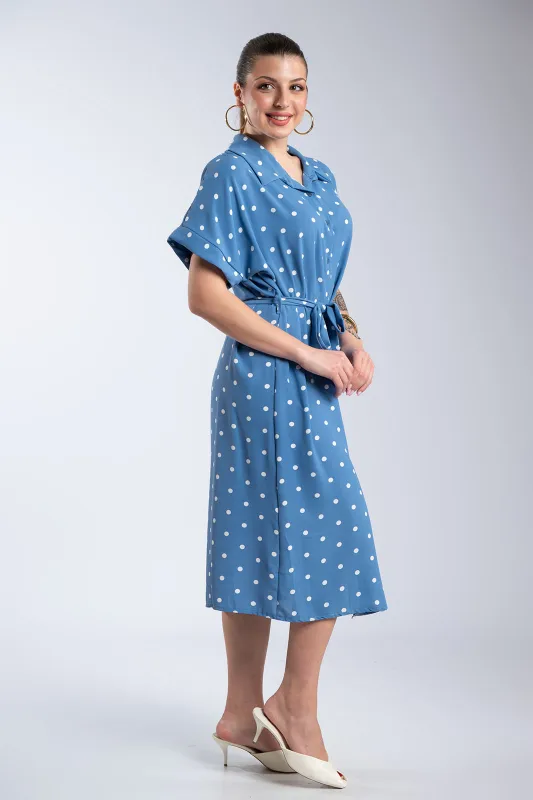 Semi-sheer Dress Polka Dots Belt 