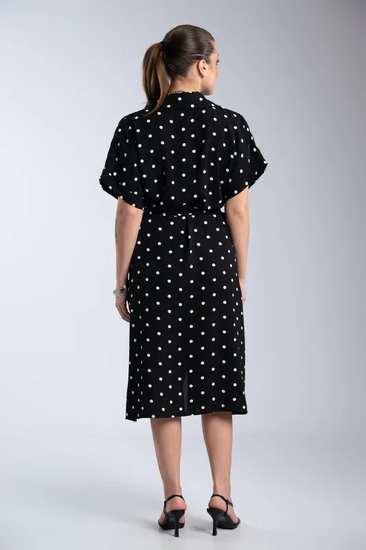 Semi-sheer Dress Polka Dots Belt 