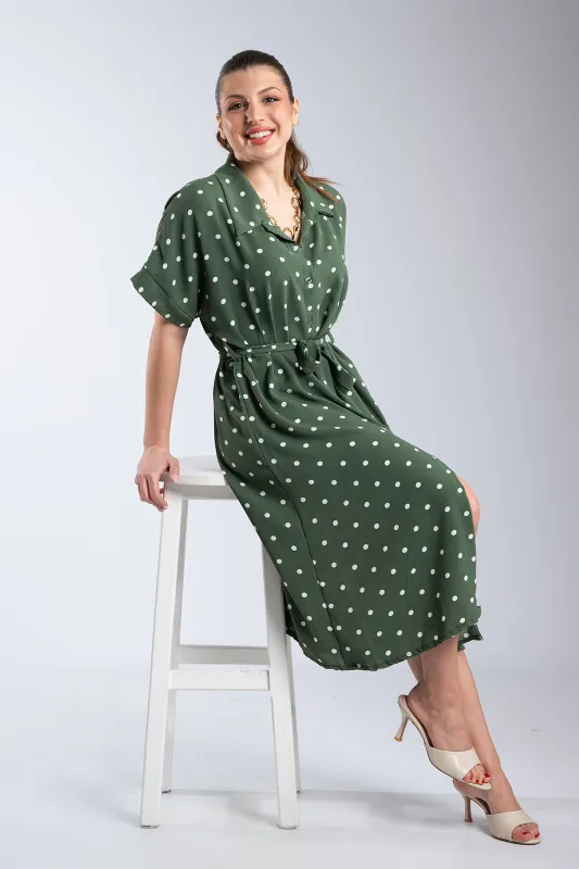 Semi-sheer Dress Polka Dots Belt 