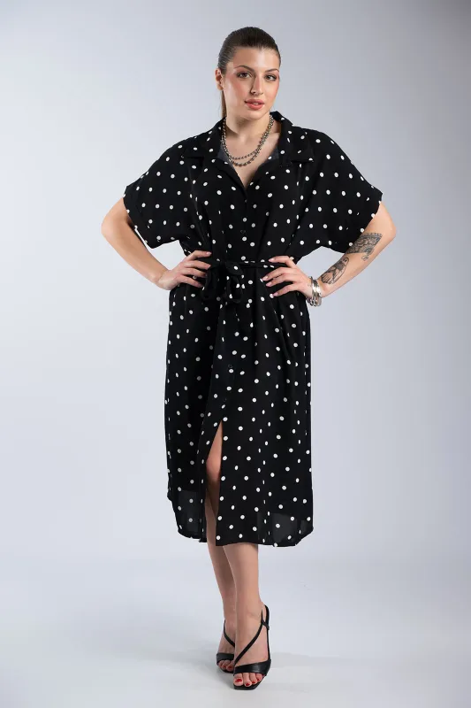Semi-sheer Dress Polka Dots Belt 