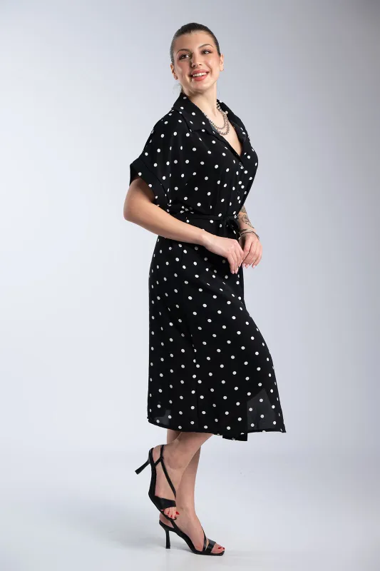 Semi-sheer Dress Polka Dots Belt 