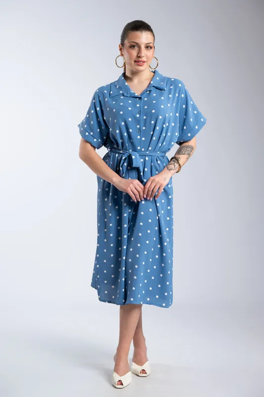 Semi-sheer Dress Polka Dots Belt 