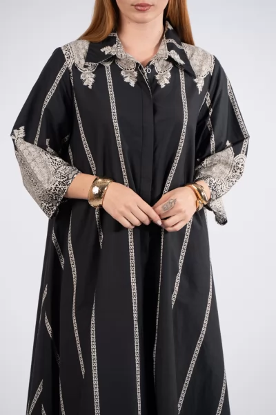 Φόρεμα Σεμιζιέ Ρίγες Μπαρόκ Μαύρο