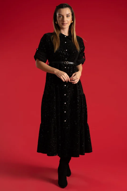 Φόρεμα Σεμιζιέ Shimmer Velvet Ζώνη