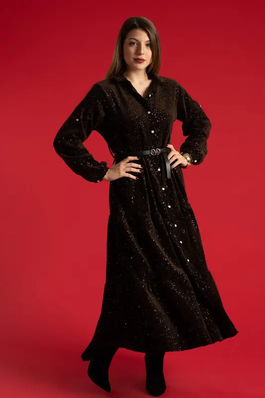 Φόρεμα Σεμιζιέ Shimmer Velvet Ζώνη