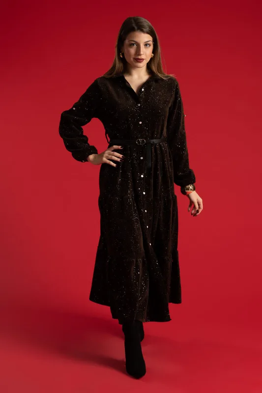 Dress Semi-sheer Shimmer Velvet Belt