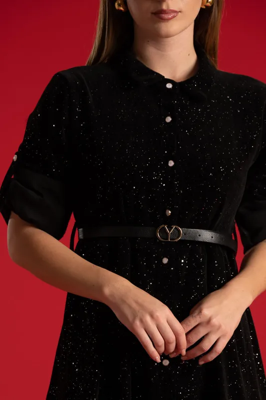 Dress Semi-sheer Shimmer Velvet Belt