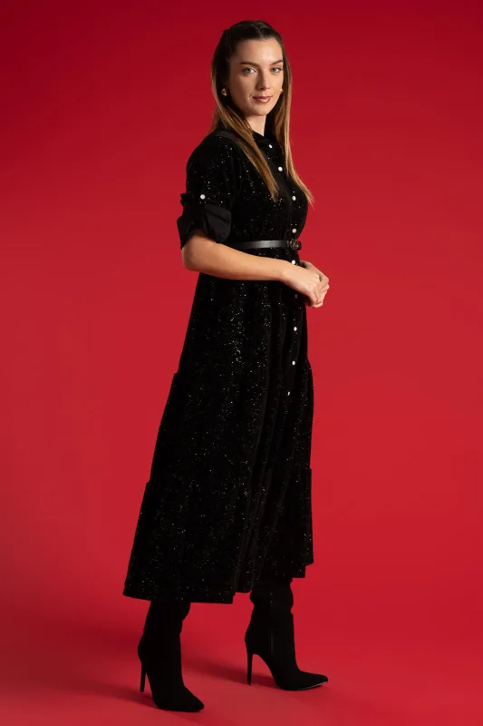 Dress Semi-sheer Shimmer Velvet Belt