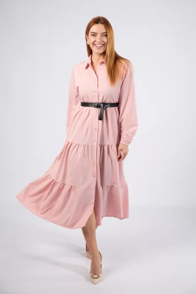 Φόρεμα Σεμιζιέ Ζώνη Ροζ