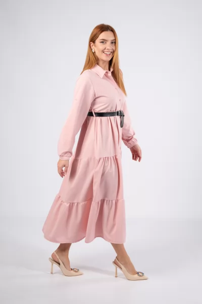 Φόρεμα Σεμιζιέ Ζώνη Ροζ