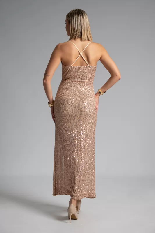 Dress Sequin Draped Gold