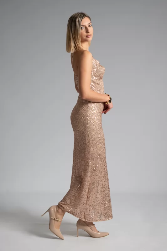 Dress Sequin Draped Gold