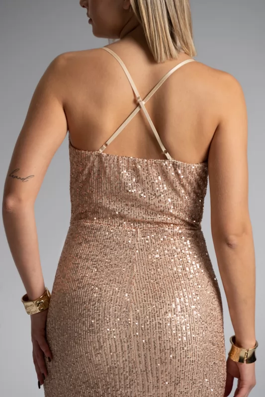 Dress Sequin Draped Gold