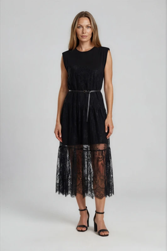 Φόρεμα Statement Lace Contrast Ζώνη