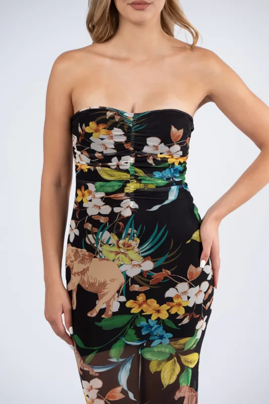 Φόρεμα Strapless Floral Μαύρο