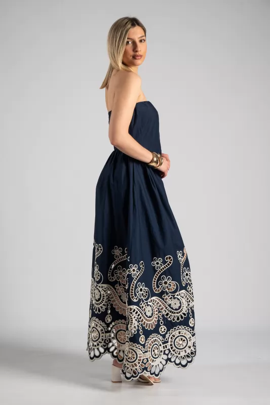 Φόρεμα Strapless Κέντημα Maxi