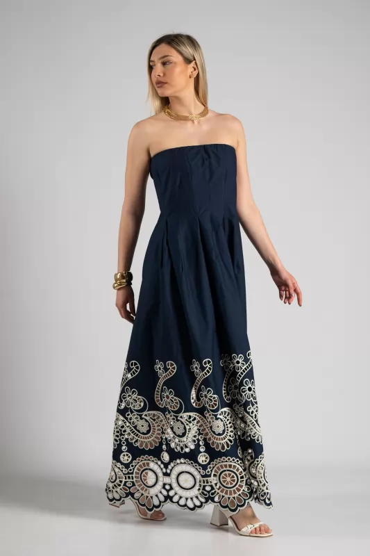 Φόρεμα Strapless Κέντημα Maxi