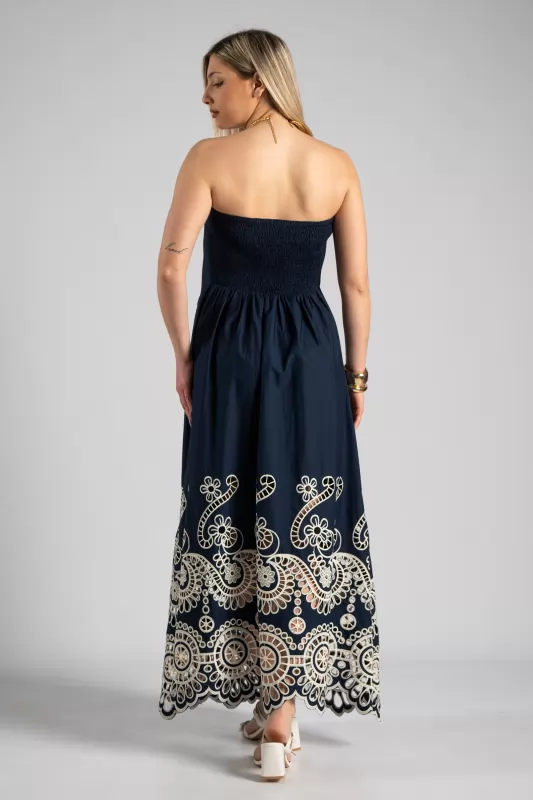 Φόρεμα Strapless Κέντημα Maxi