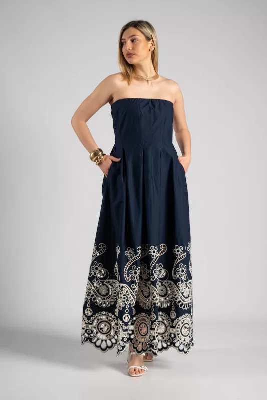 Φόρεμα Strapless Κέντημα Maxi